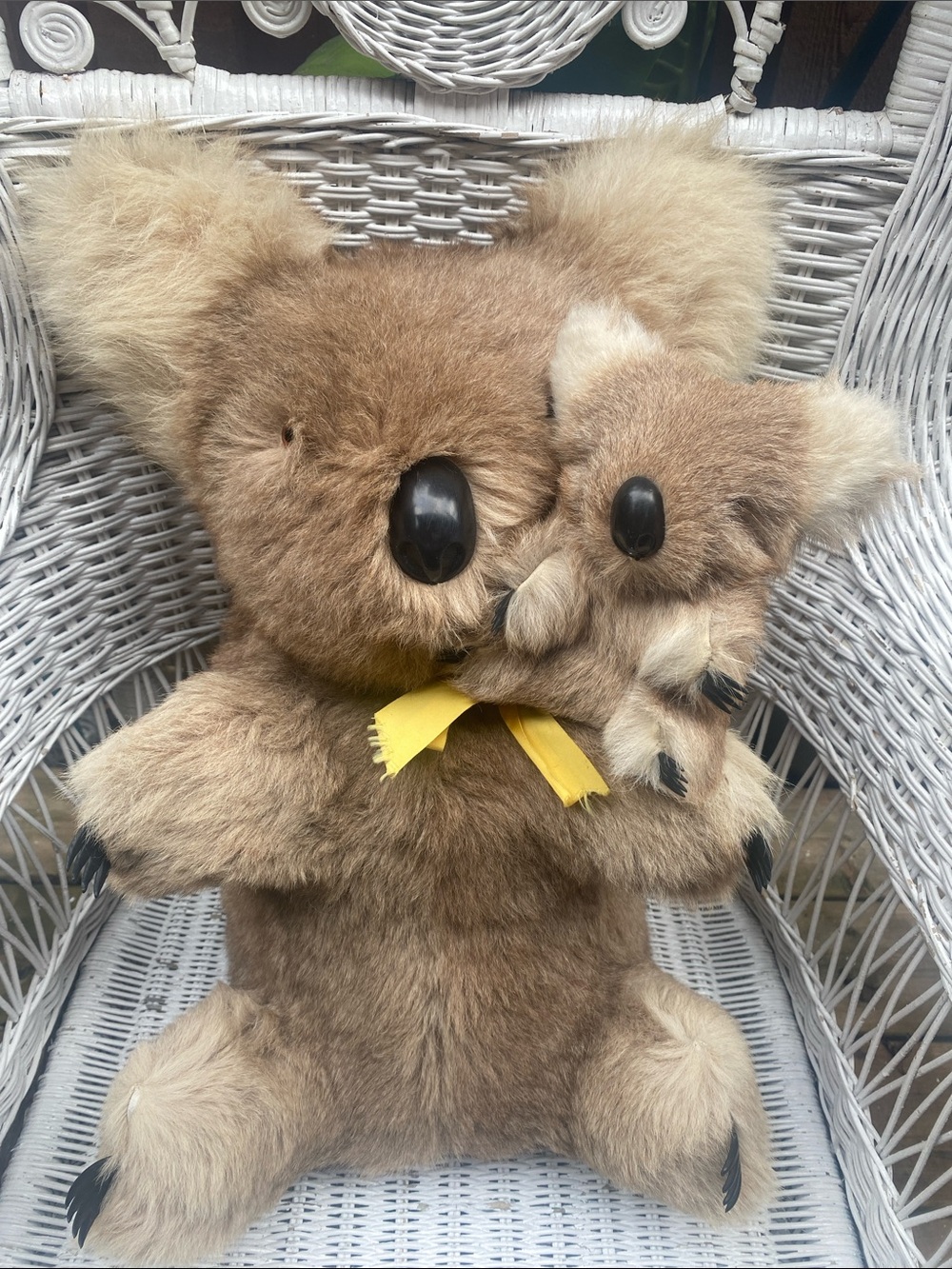 Vintage Plush Brown Koala Stuffed Animal Toy with Yellow Bow and Joey Koala - Picture 12 of 16